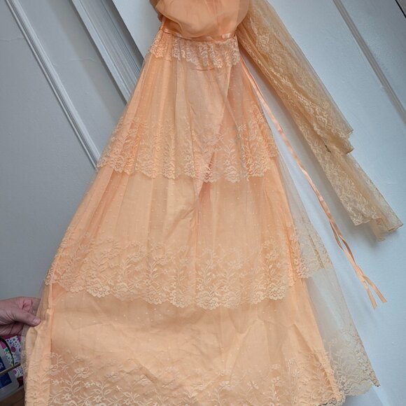 Peach Lace Halter Chiffon Dress Gown Size 12 with Shawl - Picture 2 of 6